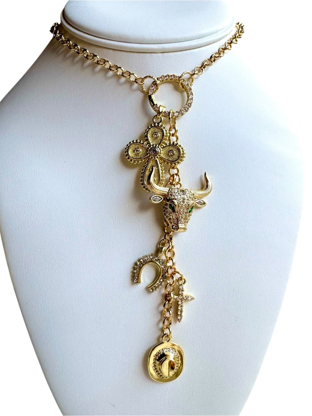 Gold-Tone Bull & Charm Pendant Necklace - Women Jewelry